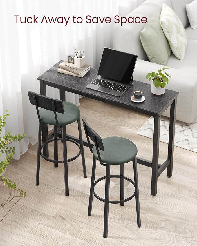 VASAGLE Bar Stools, Set of 2 PU Upholstered Breakfast Stools, 29.7-Inch Barstools with Back and Footrest, Simple Assembly, for Dining Room Kitchen Counter, Classic Black and Forest Green ULBC069C01