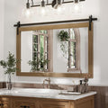 Brown Farmhouse Mirror for Wall, 40x26INCH Large Wood Framed Square Bathroom Mirrors for Vanity, Barn Door Style Mirrors Wall Mounted Dresser Decor Mirror Living Room Bedroom Horizontal