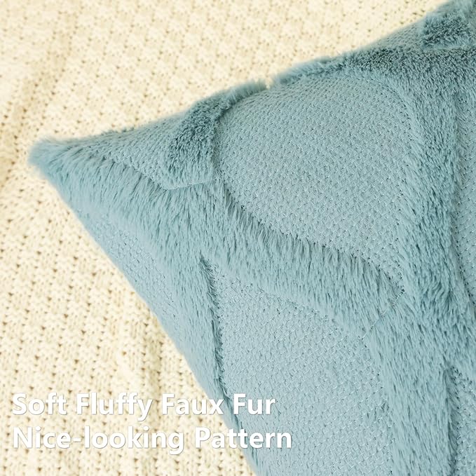 decorUhome Throw Pillow Covers 20x20 Inch Set of 2, Soft Plush Faux Fur Wool Aqua Couch Pillow Covers, Decorative Neutral Pillow Cases for Bed Sofa Living Room Home Decor