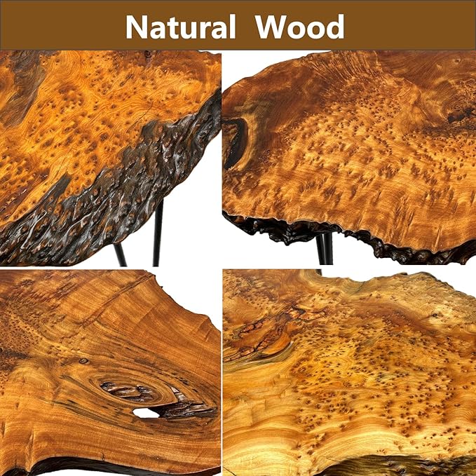 Live Edge Coffee Table, Natural Wood Coffee Table for Living Room, Natural Fir Unique Desktop with Metal Hairpin Legs (Medium)