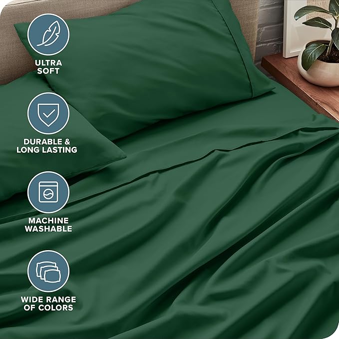 Bare Home Split King Sheet Set - 1800 Ultra-Soft Microfiber Bed Sheets - Double Brushed - Deep Pockets - Easy Fit - 5 Piece Set - Bed Sheets & Pillowcases (Split King, Forest Green)