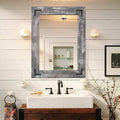 YOSHOOT Rustic Wooden Framed Wall Mirror, 30"x20", Natural Wood Bathroom Vanity Mirror for Farmhouse Decor, Vertical or Horizontal Hanging