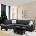 L Shaped Sectional Couch with Otttoman, 97" Sectional Sofa for Living Room Flannel Modular Couches with Cup Holders for Bedroom, Apartments, Black Grey