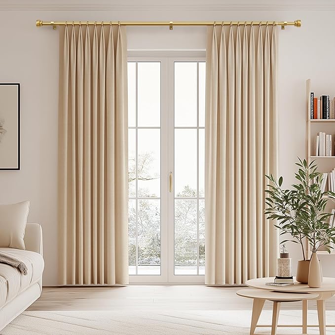 Modern Gold Curtain Rods for Windows 72 to 144 Inches Adjustable Length Heavy Duty 1" Diameter Brass Window Curtain Rod with Solid Metal Finials for Outdoor Farmhouse Bedroom Kitchen Living Room