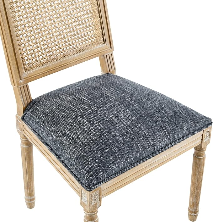 Merax Upholstered Solid Wood Dining Chairs Set of 6, French Country Style Accent Side Seating Furniture for Kitchen, Living Room, Wicker Back, Blue Gray