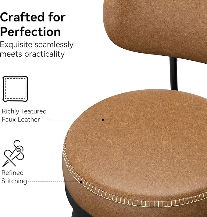 Counter Height Bar Stools, 26" H Swivel Barstools Set of 8, Faux Leather Kitchen Counter Stools with Back and Stylish Stitching, Metal Frame, Pub, Home Bar, Whisky Brown
