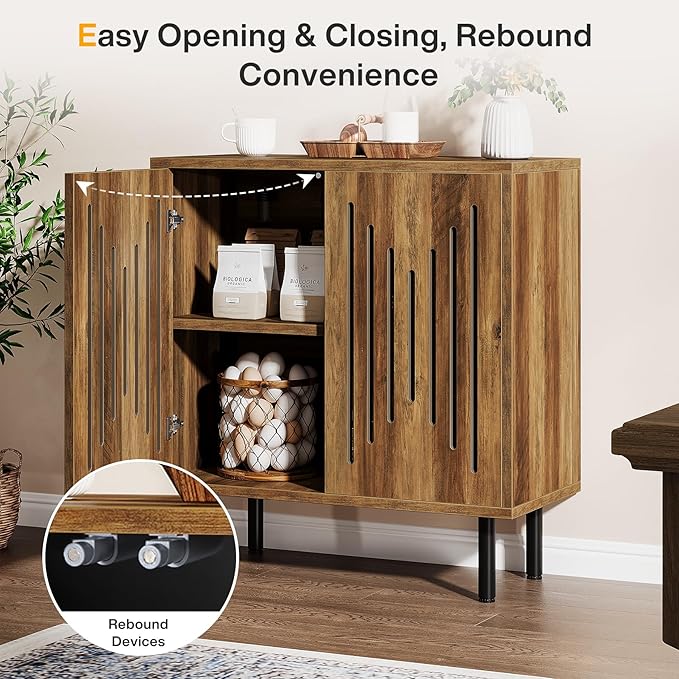Tribesigns Set of 2 Sideboard Buffet with Storage, 59" Buffet Sideboard Cabinet with Adjustable Shelves, Accent Storage Cabinet for Living Room, Rustic Brown