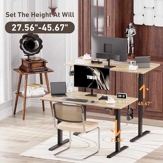 Ywin Electric Height Adjustable Standing Desk with Wheels, 55 x 24 inches, Ergonomic Stand Up Desk for Home Office