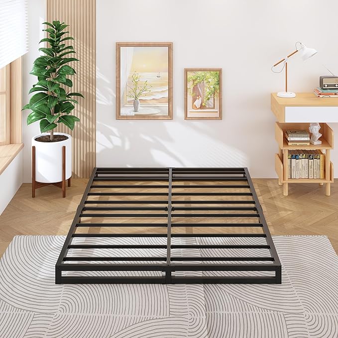 4 Inch Full Size Bed Frame No Box Spring Needed, Heavy Duty Metal Platform Beds with Sturdy Steal Slats for Mattress Foundation, Easy Assembly, Noise Free, Black