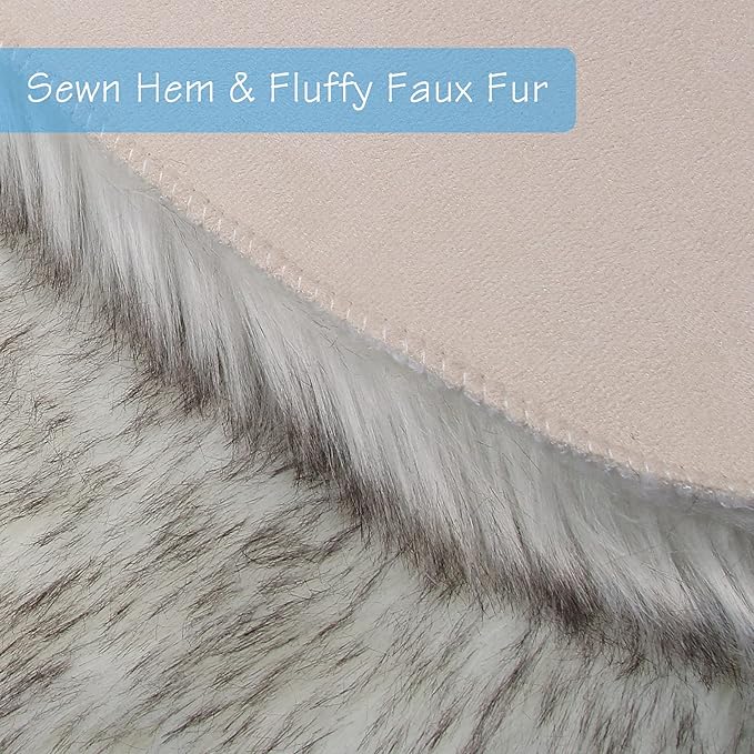 duduta White Black Faux Sheepskin Throw Rug 2x3 ft, Fluffy Shag Fur Chair Cover Small Bedside Dorm Rug Non Slip Machine Washable