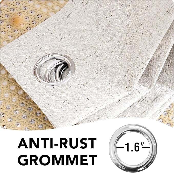 H.VERSAILTEX Primitive Linen Curtains 100% Blackout Curtain Drapes Burlap Fabric Curtains with White Thermal Insulated Liner, Grommet Top Drapes Living Room/Bedroom (2 Panels, 42 x 54 Inch, Ivory)