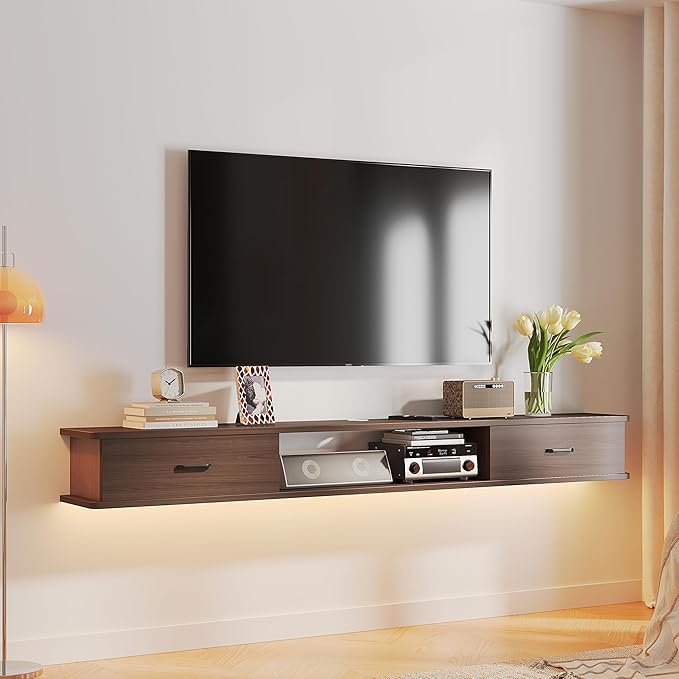 Floating TV Stand with 2 Doors,55'' Wall-Mounted TV Console,Floating TV Cabinet,Floating Console Shelf,Wall Mounted TV Cabinet(Walnut)