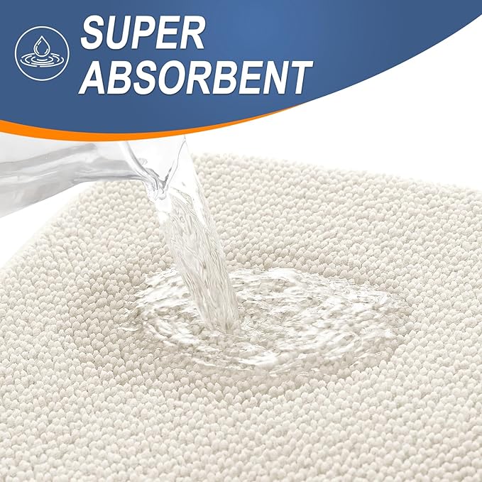 OLANLY Thick Memory Foam Bath Mat Rug 59x20, Extra Soft Absorbent Bathroom Rug, Quick Dry Bath Mats, Non-Slip, Machine Washable Carpet for Bathroom, Tub and Shower, Home Decor Accessories, Ivory