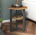 MODERION Round End Table with Storage - Solid Wood & Metal Frame - Corner & Beside Table - Easy Assembly - Living Room, Office & Entryway - Rustic Natural Finish