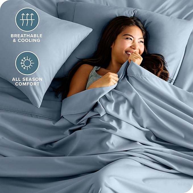 Bare Home King Sheet Set - Luxury 1800 Ultra-Soft Microfiber King Bed Sheets - Double Brushed - Deep Pockets - Easy Fit - 4 Piece Set - Bedding Sheets & Pillowcases (King, Dusty Blue)