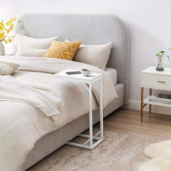C-Shaped End Table, Small Sofa Table with Metal Frame, Adjustable Height Side Table for Couch, Living Room, Bedroom, Bedside (Silver, Small)