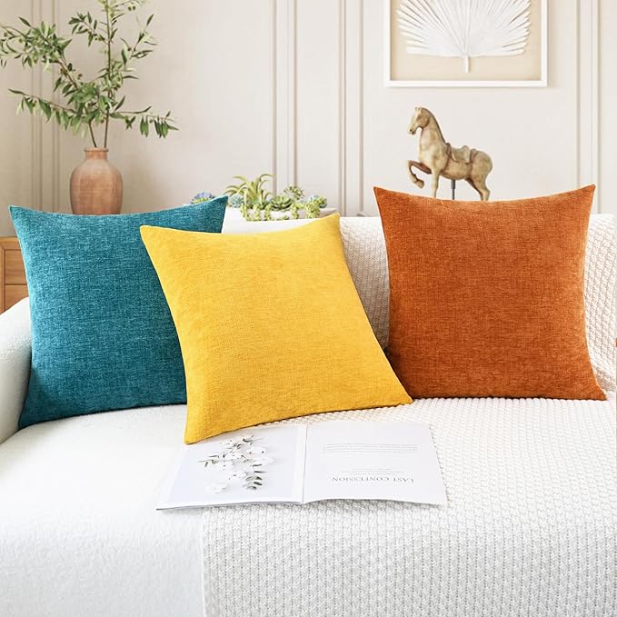 CaliTime Fall Throw Pillow Covers Decorative 18 X 18 Inches Pack of 2 Cozy Chenille Cushion Cases for Couch Sofa Bed Living Room Home Burnt Orange