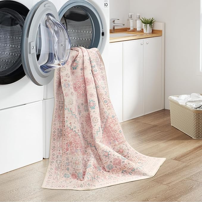 zesthome Pink Rug - 5x7 Area Rugs for Bedroom, Stain Resistant Washable Rugs for Nursery Room, Living Room, Home Decor, Girls Rug (Pink/Blue,5'x7')