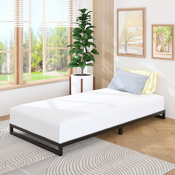 4 Inch Twin Size Bed Frames Heavy Duty Metal Twin Platform Bed Frame No Box Spring Needed, Noise Free, Easy Assembly, Black