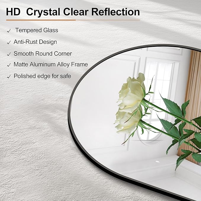 Arched Bathroom Mirror, 40"x40" Black Arched Mirror for Bathroom, Wall Mounted Mirror, Black Vanity Wall Mirror w/Metal Frame for Bedroom, Entryway, Living Room, Hanging or Leaning Against Wall