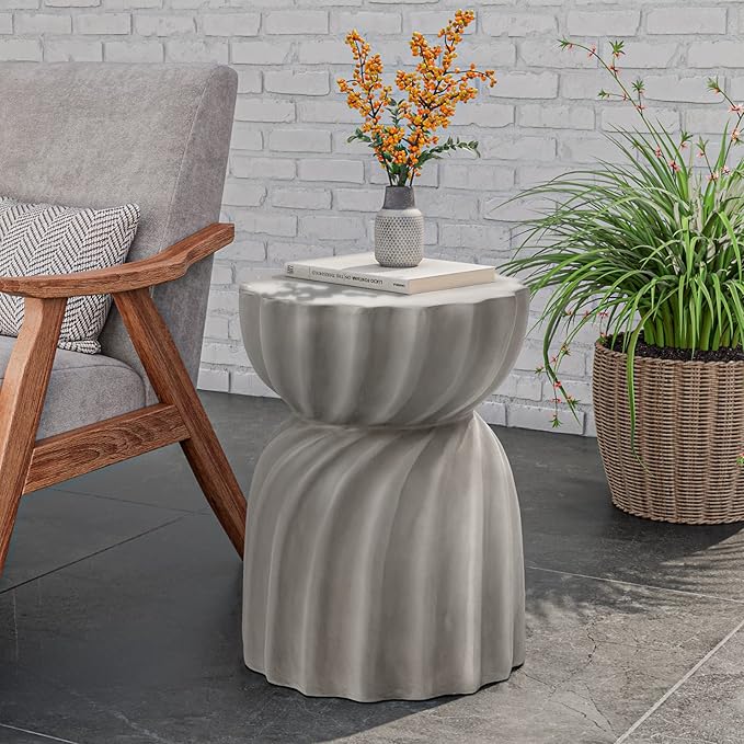 COSIEST Outdoor Side Table,Concrete Accent Side Table,Patio Side Tables End Table,Outdoor Accent Side Table Lightweight for Livingroom,Garden, Hourglass,Grey