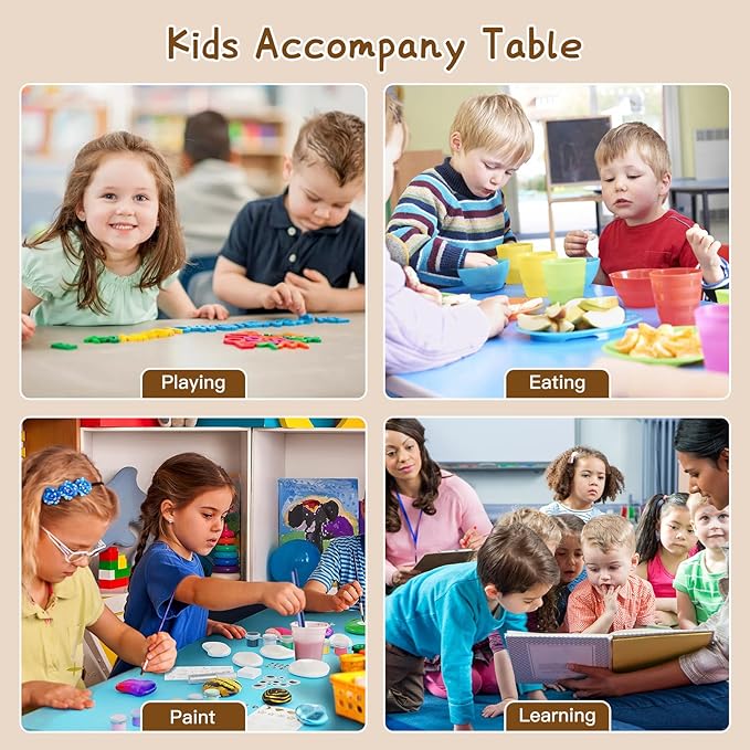 Kids Table and 6 Chairs Set，Height Adjustable Children Table & Chair，Toddlers Study Multi-Activity Table with 47.2"x23.6" Wipe-Clean Desktop，for Classrooms, Homes & Daycares