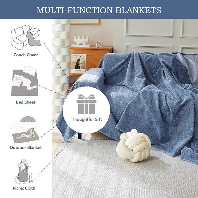 STACYPIK Thick Blue Sofa Covers Couch Covers for Dogs Herringbone Jacquard Couch Covers for 3 Cushion Couch Non-Slip Sectional Covers Protector Loveseat Couch Cover Pet Blanket Cover-71x134IN