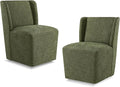 Upholstered Dining Chair with Casters Wingback Modern Side Armless Deskchair with Rollers for Diningroom Bedroom Livingroom Reading Room,Green,2 Box