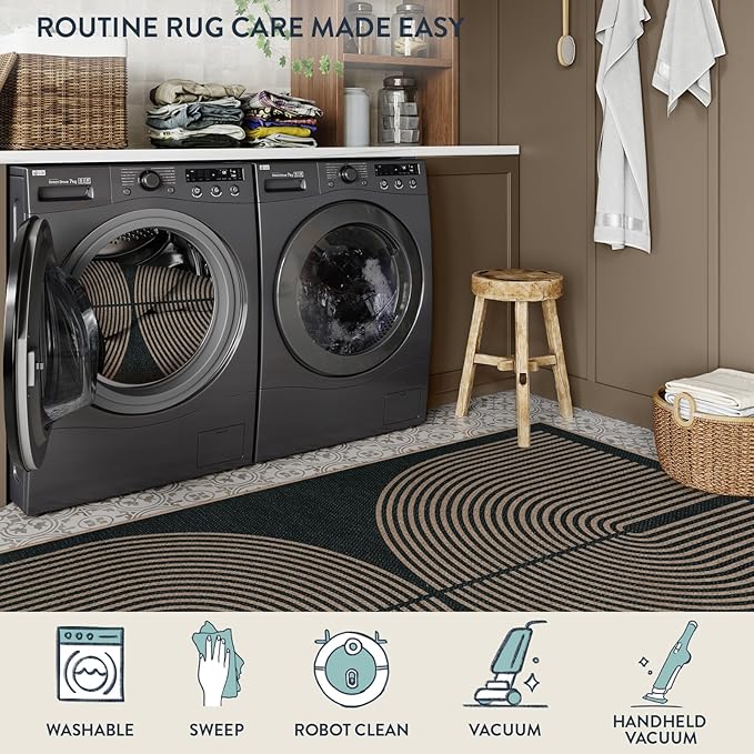 Lahome Modern Rainbow Hallway Runner Rug, 2x6 Washable Easy Jute Rugs for Entryway Kitchen Farmhouse Indoor Outdoor Carpet, Non Slip Runner for Porch Bedroom Laundry Front Door