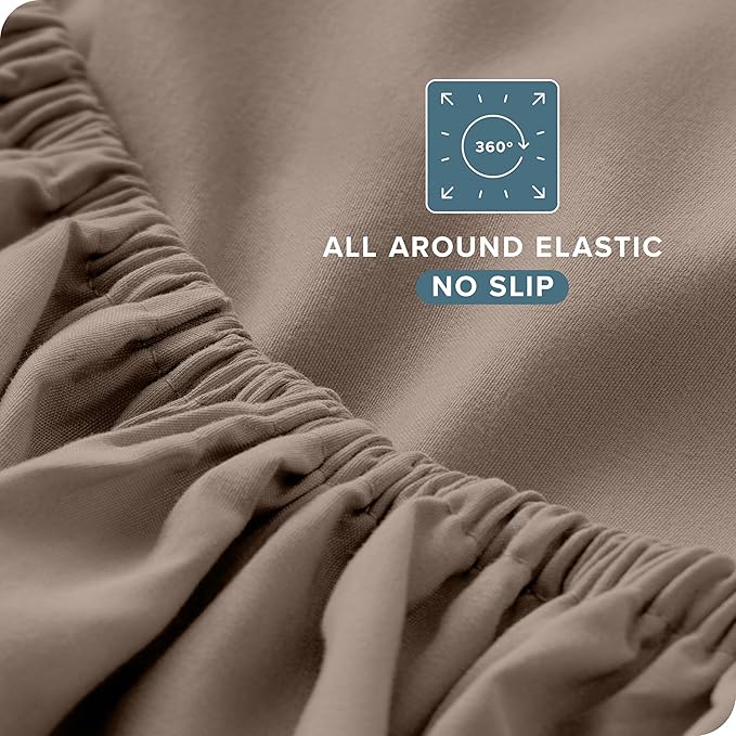 Bare Home Short Queen Sheet Set - 1800 Ultra-Soft Microfiber - Double Brushed - Deep Pockets - Easy Fit - 4 Piece Set - Bed Sheets (Short Queen, Taupe)