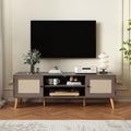 TV Stand for TVs up to 65 inches, Rattan Grain Finish Panel with 2 Storage cabinets, Modern Minimalist Style, Living Room, Audio-Visual Room for Multiple Rooms,3 Colors Available (Oak)