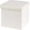 Folding Storage Ottoman Cube - Small Footrest with Sherpa Top, Multi-Functional Storage for Bedroom, Living Room,White
