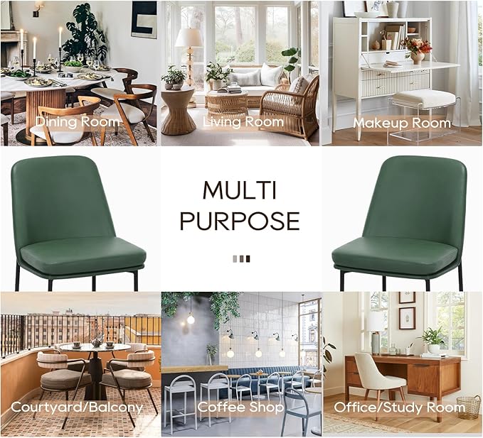 COLAMY Modern Dining Chairs Set of 6, Faux Leather Upholstered Dining Room Chairs Kitchen Chairs Dinner Chair with Curved Back and Metal Legs, Green