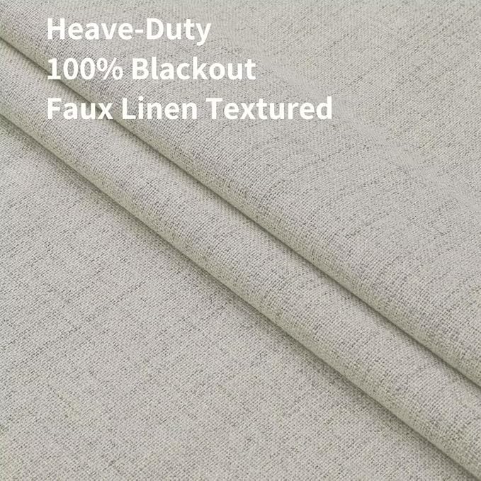 Joydeco Natural Linen Curtains 90 inch Length 2 Panels Set Burg 100% Blackout Patio Door Curtain Room Darkening Sliding Door Curtains Thermal Insulated Back tab Rod Pocket(105x90 inch, Light Beige)