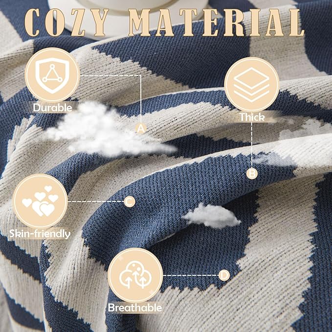 HANDONTIME Boho Couch Covers for Sofa Chenille Sofa Covers Denim Blue Sofa Cover Blanket Sectional Sofa Cover Geometric Reversible Couch Cover for L Shaped Couch Protector for Dogs, 71" X102"