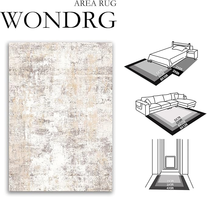 3x5 Washable Area Rug Beige Grey Neutral Abstract Entryway Kitchen Non Slip Low Pile Throw Rug Living Room Bedroom Indoor Doormat Small Soft Carpet for Entrance Bathroom