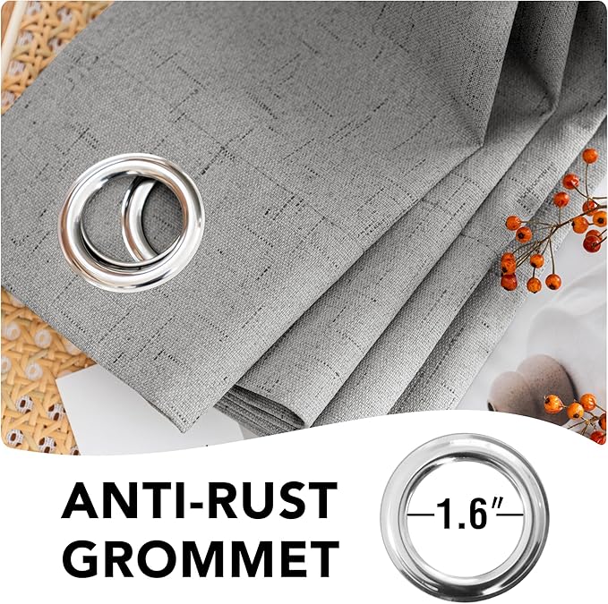 H.VERSAILTEX Primitive Linen Curtains 100% Blackout Curtain Drapes Burlap Curtains with White Thermal Insulated Liner, Grommet Top Drapes Living Room/Bedroom (2 Panels, 42 x 63 Inch, Dove Gray)
