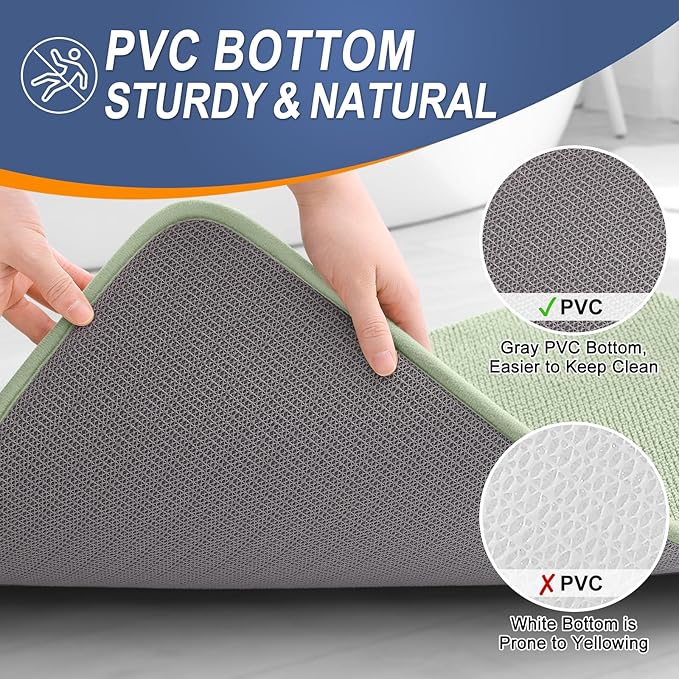 OLANLY Thick Memory Foam Bath Mat Rug 47x20, Extra Soft Absorbent Bathroom Rug, Quick Dry Bath Mats, Non-Slip, Machine Washable Carpet for Bathroom, Tub and Shower, Home Decor Accessories, Sage Green