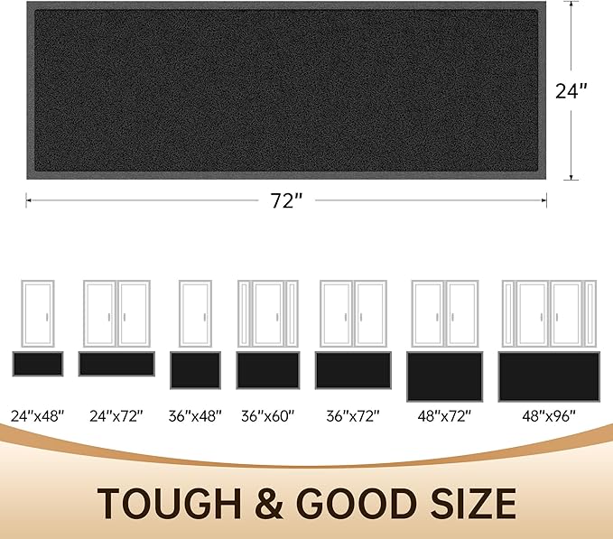 Amyracel Front Door Mat Indoor Outdoor Entrance, 24" x 72" All-Season Waterproof Heavy Duty Doormat for Outside Entry, Stain and Fade Resistant, Low Profile, Easy Clean Patio Entryway Mat