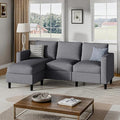 Small Sectional Sofa Couch, 3 Seat L Shaped Couches with Ottoman, Upholstered Fabric Convertible Sofa, Small Couch for Apartments, Living Room and Office (Dark Grey)