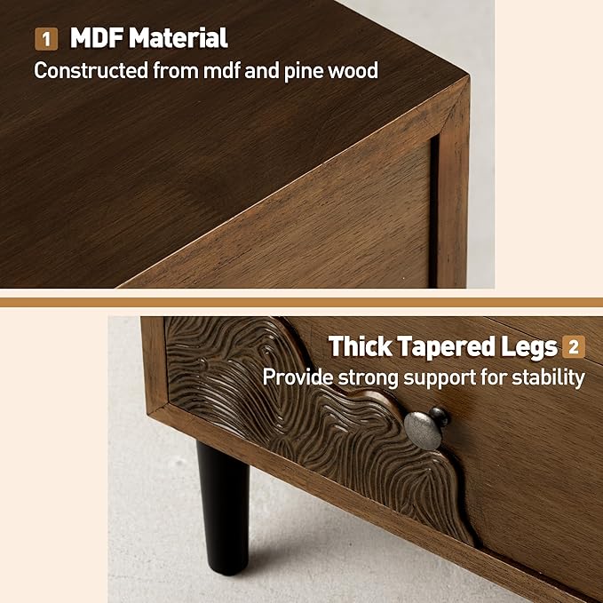 COSIEST Modern Nightstand with 2 Storage Drawers, Mid Century End Table, Accent Side Table, Vintage Wood Luxury Night Stand for Bedroom, Living Room, Walnut