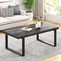 FOLUBAN Industrial Coffee Table, Rustic Wood and Metal Center Table, Modern Rectangle Cocktail Tea Table for Living Room, Dark Gray, 47 Inch