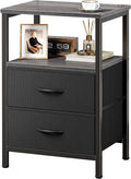 Huuger Night Stand with 2 Drawers, Bed Side Table with Open Shelf, Wooden Top, Nightstand for Bedroom, End Table for Small Space, Fabric Drawer, Grey