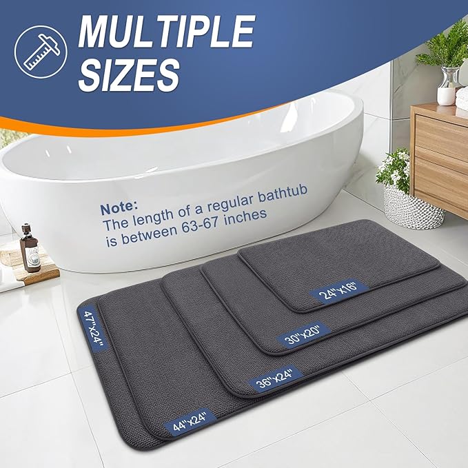 OLANLY Thick Memory Foam Bath Mat Rug 47x17, Extra Soft Absorbent Bathroom Rug, Quick Dry Bath Mats, Non-Slip, Machine Washable Carpet for Bathroom, Tub and Shower, Home Decor Accessories, Dark Grey