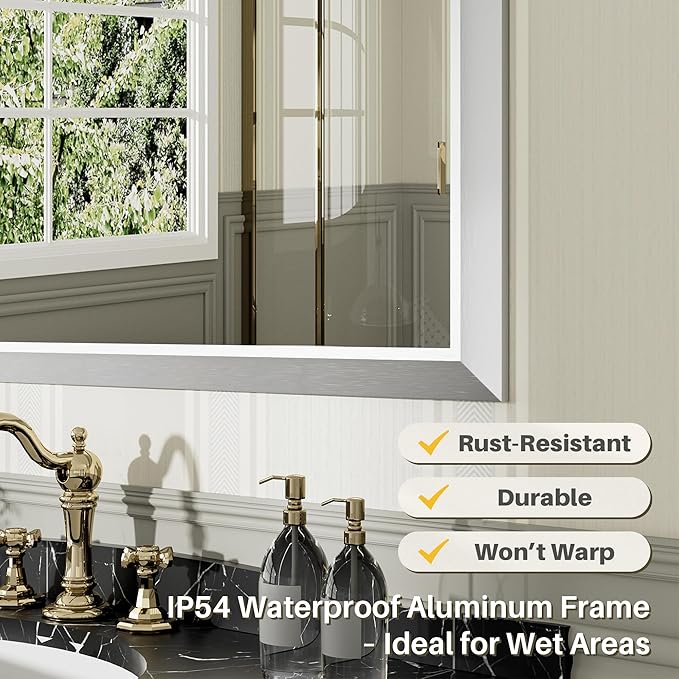 72x36 Inch Silver Bathroom Mirror for Wall, Thick Metal Framed Rectangle Mirrors for Over Sink, Bedroom, Living Room, Entryway, Anti-Rust, HD Tempered Glass