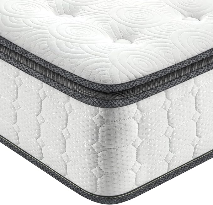 Vesgantti Twin XL Mattress, 10 Inch Hybrid XL Twin Mattress in a Box, Extra Long Pillow Top Twin Mattresses, Foam and Pocket Coils Innerspring Mattresses, Medium Firm Plush Feel