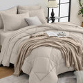 HEVUMYI Beige Tan King Comforter Set - 7-Piece All Season Bed in a Bag King, Ultra Soft Bedding Set with Comforter, Flat Sheet, Fitted Sheet, Pillowcases, Pillow Shams, Beige Tan