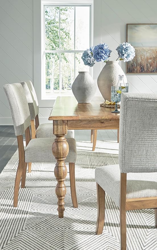 Signature Design by Ashley Rybergston Casual Stain Resistant Upholstered Solid Wood Dining Chair, Set of 2, Beige & Light Brown