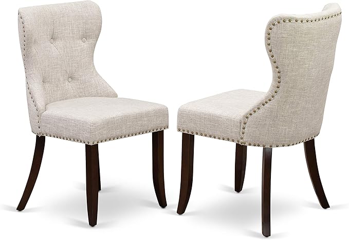 East West Furniture OXSI5-MAH-35 5 Piece Kitchen Table & Chairs Set Includes a Square Dining Room Table and 4 Doeskin Linen Fabric Parson Dining Chairs, 36x36 Inch, Mahogany