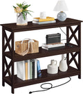 Yaheetech Console Table with Power Outlet, 3 Tier Narrow Sofa Couch Table with Storage Shelves, Wood Entryway Table Side Table for Living Room, Hallway, Entrance, Bedroom, Espresso